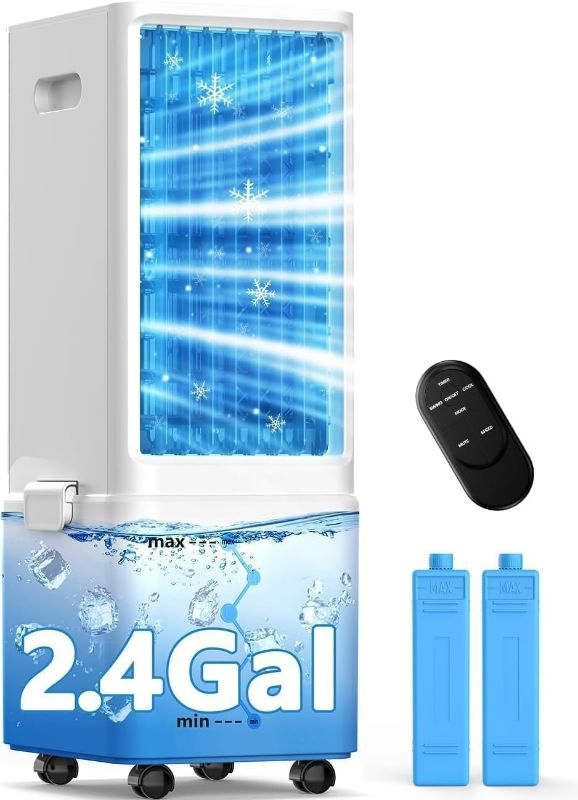Photo 1 of Windowless Air Conditioner w/4 Modes& 3 Speeds, Waterless Alert, 2.4-Gal Tank for 20H Cooling, 12H Timer, 2 Ice Pack,Remote, 70° Auto Swing Evaporative Air Cooler, Portable AC Unit for Bedroom