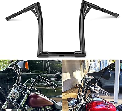 Photo 1 of WSays Gloss Black 10" Rise Ape Hangers Handlebar 1-1/4" Diameter Bar Compatible with Harley Sportster XL 1200 883 Dyna Softail Touring Road Glide Road King Models