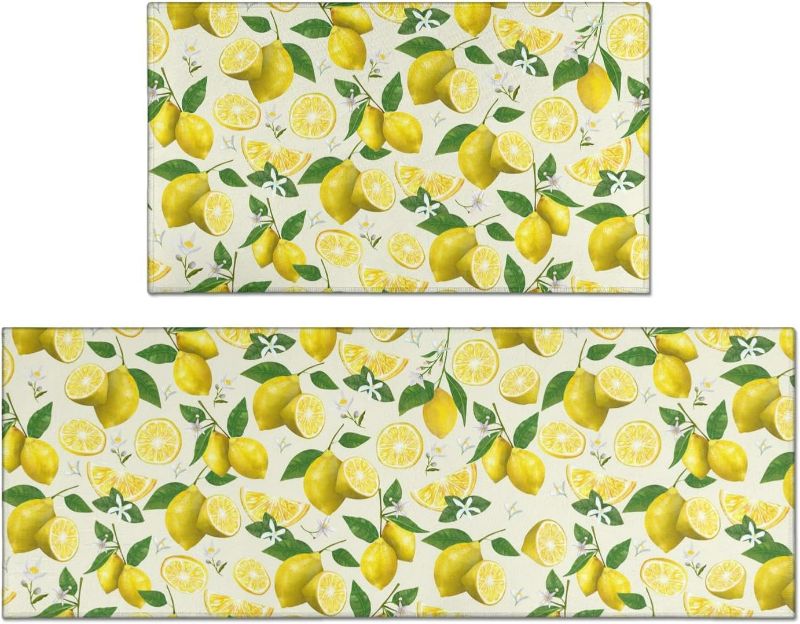 Photo 1 of 2 Piece Lemon Kitchen Decor Rugs Set, Farmhouse Country Kitchen Rugs and Mats Non Skid Washable Absorbent Microfiber Kitchen Accessories Decoration Floor Mats 17"x47"+17"x30"