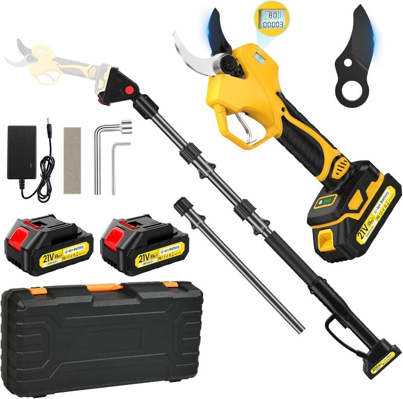 Photo 1 of Electric Pruning Shears Cordless with 8FT Pole, Max Cutting Diameter 2 inch(50mm), 21V 2*2Ah, 1000w Brushless Motor, Working time 6-10 h, Electric Pruning Shears Suitable for Gardens, Orchards, Farms