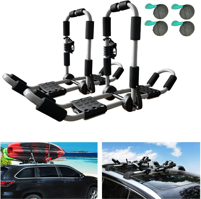 Photo 1 of Kayak Roof Rack 4-in-1 Folding Adjustable Bilateral J-Shaped Roof Rack for Kayak/Surf/Ski Roof Carrier Rack with 4 PCS Tie Down Straps On Rooftop Mount on Car SUV Truck Crossbar