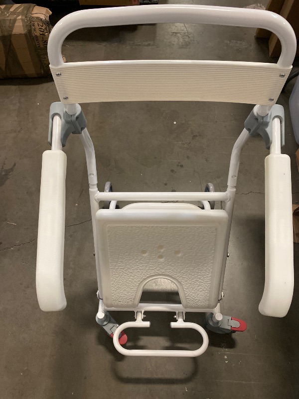 Photo 1 of Folding Shower Chair with Backrest and Wheels - Ergonomic U-Shape Seat - Adjustable Height - Ideal for Seniors, Disabled Individuals, Pregnant Women - Lightweight Aluminium Alloy Construction