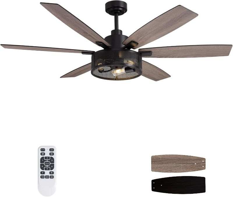 Photo 1 of 60 Inch Ceiling Fans with Lights and Remote Control, Farmhouse Ceiling Fan for Bedroom Living Room and Patio, Black Caged Ceiling Fan for Indoor and Outdoor