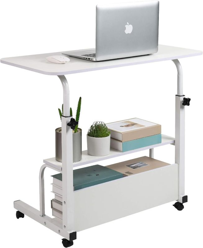 Photo 1 of Adjustable Height Mobile Computer Desk for Small Space Rolling Writing with Wheels Corner Home Office Study Portable Bedrooms Work Desk Standing Table Sizes 31.5X15.7 Inches White