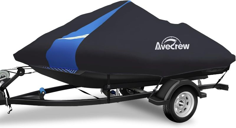 Photo 1 of Avecrew Jet Ski Cover Waterproof - 250D Trailerable PWC Cover Fits Yamaha Seadoo Kawasaki Personal Lightweight Watercraft Boats with Two Air Vents| Length Range: 115'' to 120''
