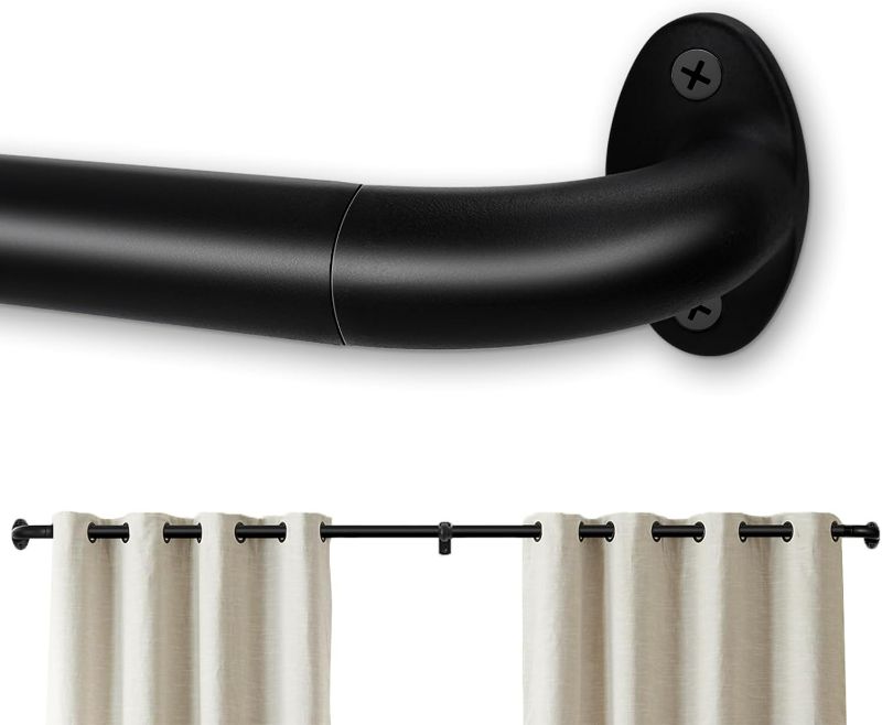 Photo 1 of Black Curtain Rod For Windows Blackout Adjustable Wrap Around Curtain Rods for Bedroom 1 Inch Diameter Heavy Duty Curtains Rods Splicing Set - Matte Black, 34-93 Inch