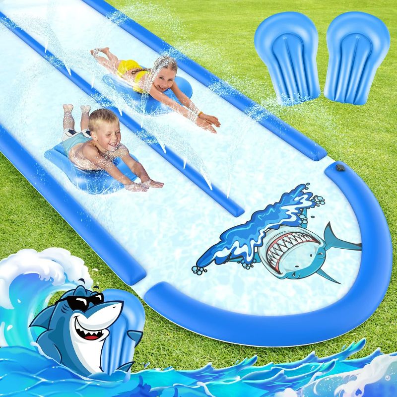 Photo 1 of 20FT Slip Water Slide with 2 Bodyboards, Heavy Duty Double Lane for Kids Backyard Games with Sprinkler, Summer Outdoor Water Toys Outside Play for Kids and Adults