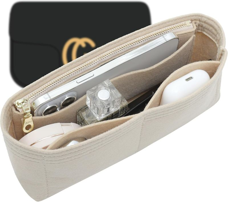 Photo 1 of Felt Small Insert Purse Organizer with Zipper Compatible with GG Small Marmont Insert Matelasse Shoulder Bag and More, Mini Handbag Organizer Pouch for Women Inner Bladder Bag (Beige, S)