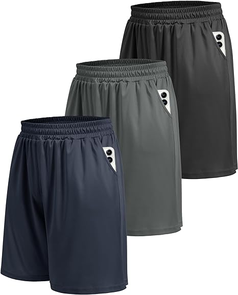 Photo 1 of 3 Pack Size L Athletic Gym Mens Shorts - Workout Black Quick Dry Basketball Shorts with Pockets for Running Casual Activewear