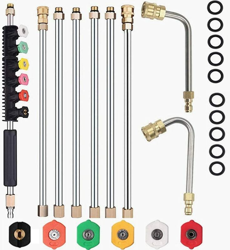 Photo 1 of Selkie 120inch Stainless Steel Pressure Washer Extension Wand Power Washer Lance with Spray Nozzle Tips,30°,90°Curved Rod, 1/4’’Quick Connect, Replacement for Anti-Leaked Ring 4000 PSI