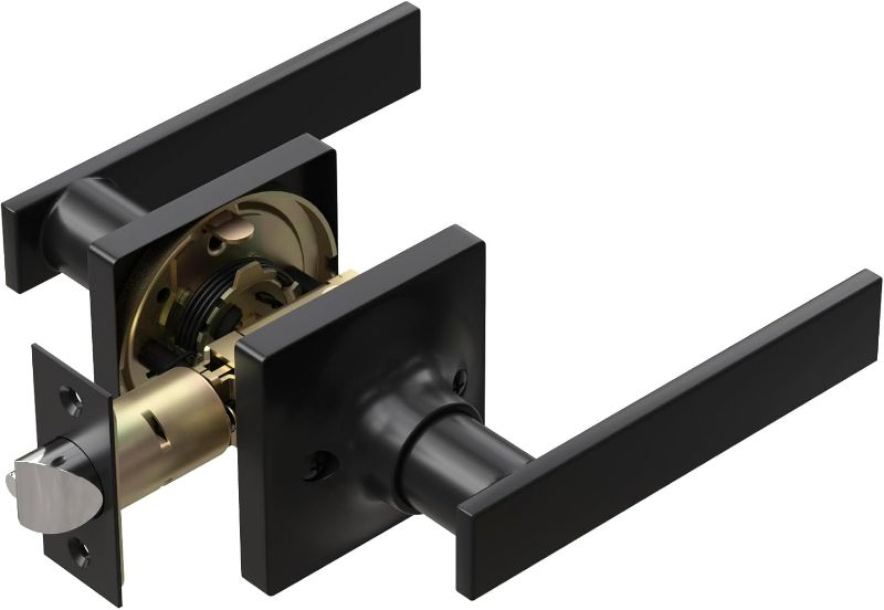 Photo 1 of Matte Black Door Handle - 1 Pack Passage Door Levers, Heavy Duty Interior Door Handles for Closet and Hallway, No-Locking Keyless Square Door Knob, Reversible for Left or Right Side Doors