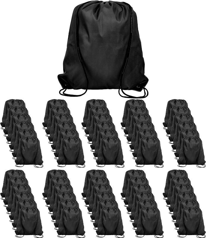 Photo 1 of 60 Pieces Drawstring Backpack Bags Sports Sackpack Bulk Cinch Gym Bag For Women Men Outdoor Sports Backpack(Black)
