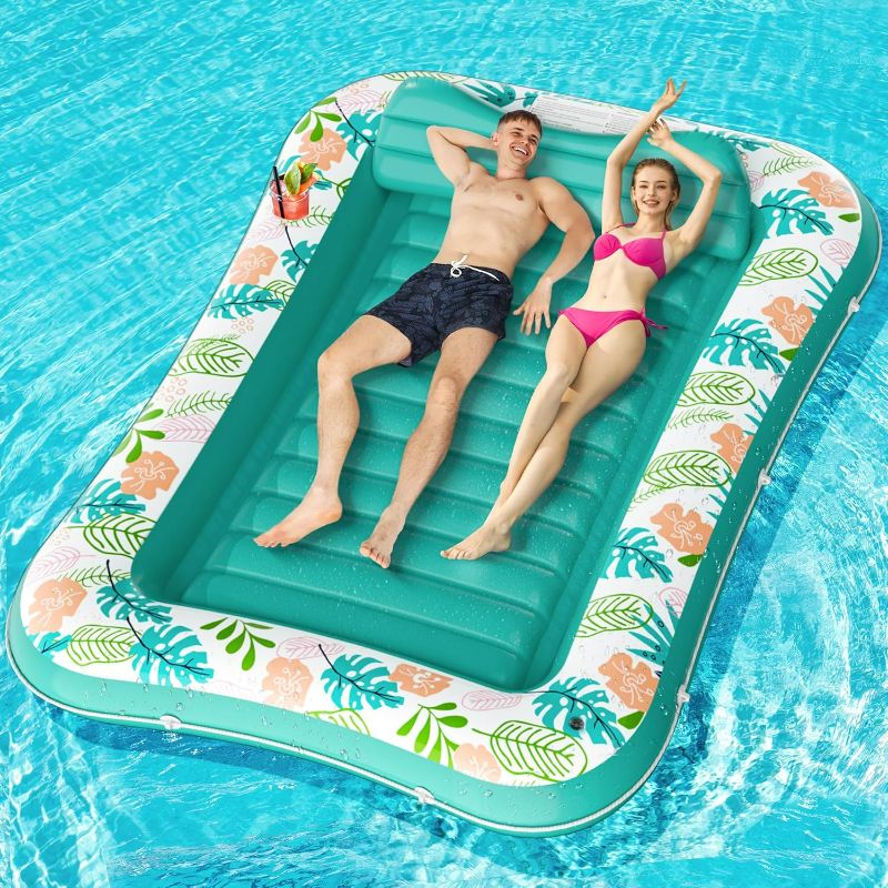 Photo 1 of Inflatable Tanning Pool Lounger Float, Stonful 87" x 63" Pool Floats Adult with Pillow & Cup Holder, 4 in 1 Water Filled Inflatable Sun Tan Tub Tanning Bed Mat for Swimming Pool Backyard Beach (XL)