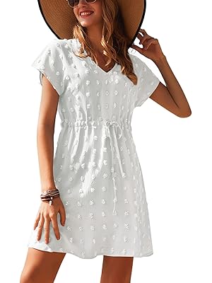 Photo 1 of Size S Ekouaer Womens Swimsuit Cover Up Swiss Dots Chiffon Bikini Beachwear Flowy Pom Pom Coverups