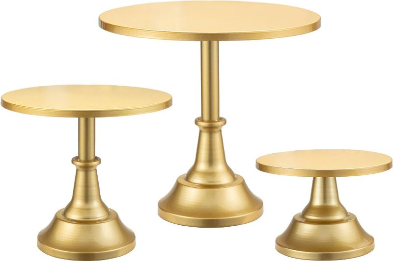 Photo 1 of HBlife 3-PCS Gold Cake Stand Set (8"/10"/12" Plate) for 6-10 Inch Cakes, Perfect Dessert Table Display Set, Cupcake&Cake Stands for Party, Wedding, Birthday, Baby Shower, Anniversary (Metal)