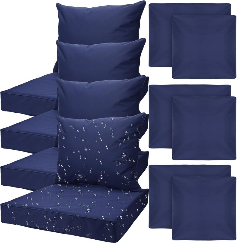 Photo 1 of 4 Set Patio Cushion Covers Replacement Water UV Resistant Outdoor Cushion Slipcovers with Zipper Chair Seat Covers for Outdoor(,Dark Blue)