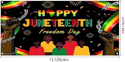 Photo 1 of 6X3Ft Happy Juneteenth Garage Door Cover Banner Decorations, Extra Large Hanging 1865 June Nineteenth Freedom Day Backdrop Garage Door Wall Decorations Outdoor Party Photo Backgrounds