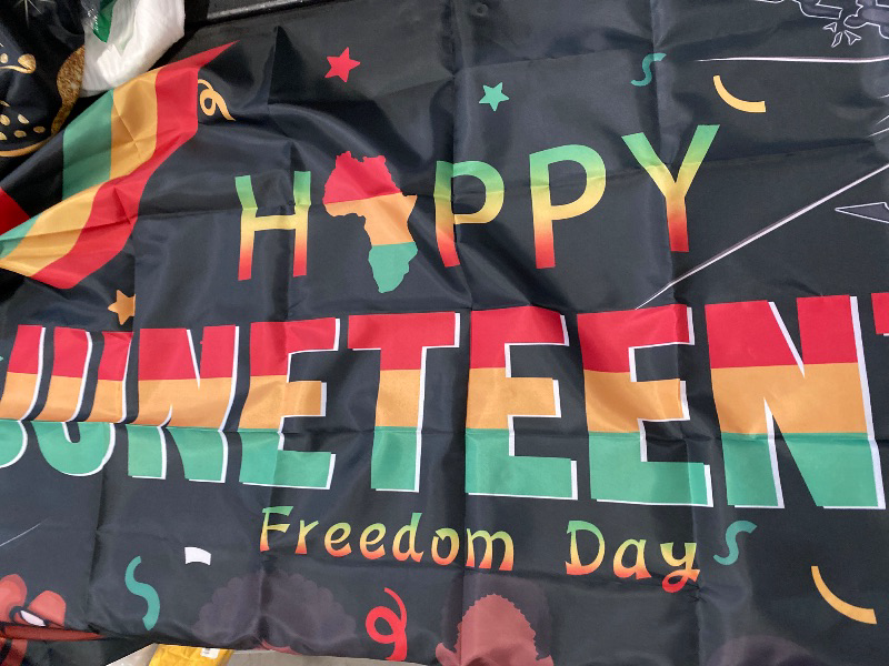 Photo 1 of 6X3Ft Happy Juneteenth Garage Door Cover Banner Decorations, Extra Large Hanging 1865 June Nineteenth Freedom Day Backdrop Garage Door Wall Decorations Outdoor Party Photo Backgrounds