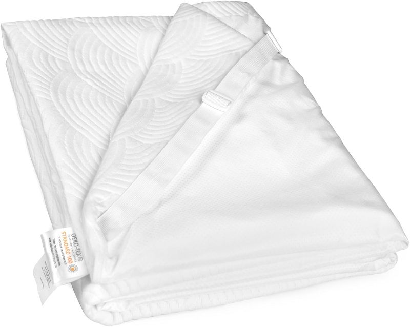 Photo 1 of Zenzy 3" Twin XL Bamboo Mattress Topper Cover, Oeko-TEX Certified, Ultra-Soft Zippered Topper Protector with Adjustable Straps, Washable (Cover Only)