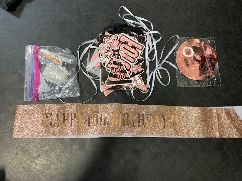 Photo 1 of 40th Birthday Decorations for Women Black Rose Gold, 40th Birthday Crown and Sash Awesome Since 1985 Banner Backdrop Balloons Cake Topper Table Sign Hanging Swirls Vintage 1985 Gifts 21pcs