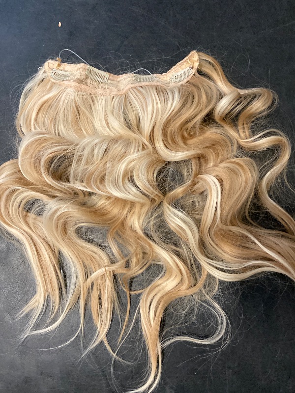 Photo 1 of Halo Hair Extensions Wavy Curly, 100% Real Human Hair,No Tangle & Smooth,Invisible Wire Extensions for Women,55g, 12 Inch,#Wavy Gold Blonde Mixed Bleach Blonde