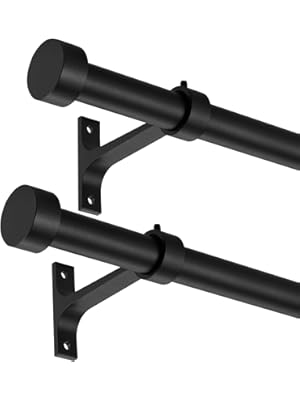 Photo 1 of 2-Pack Curtain Rod for Windows 16-28",Adjustable Window Curtain Rods with Premium Aluminum End Cap Finials and Full Surround Brackets,7/8"(0.073Feet) Diameter,Matte Black Drapery Rods for Curtains