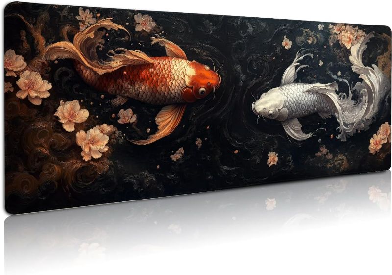 Photo 1 of Extended Gaming Mouse Pad, Large Mouse Mat 3 mm Nature Rubber Base Mousepad with Stitched Edges, Non-Slip Desk Mat for Office Home Great Gift 31.5x11.8 Inch (Koi Fish 1)