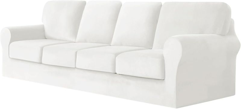 Photo 1 of Sofa Cover with Separate Seat Cushions Covers and Backrests Covers Stretch Ektorp Sofa Covers Stylish Velvet Couch Slipcover Protector (White,Large 4 Seat Set 9 PCS)