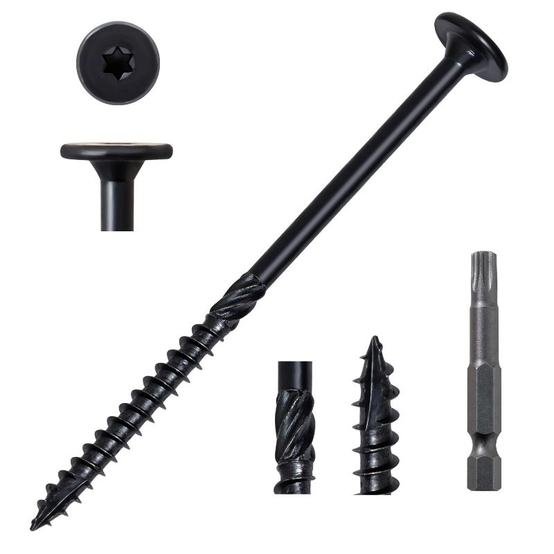 Photo 1 of 
LIONMAX Wood Screws #14 x 4-1/2 Inch, 50-PCS, Heavy Duty Structural Lag Screws, Rust Resistant Coated for Exterior Decking/Construction/Timber/Landscape, Star Drive Flat Head, T30 Bit Included, Black
