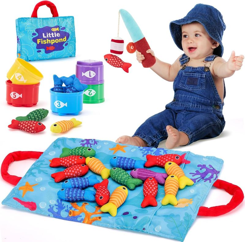 Photo 1 of hahaland Montessori Toys for 1 Year Old - 10 in 1 Cloth Toddler Fishing Game with Stacking Cups, Baby Toy 12-18 Months One Year Old Boy Birthday Gift, Toddler Toys for 1 2 Year Old Boy Girl Gifts