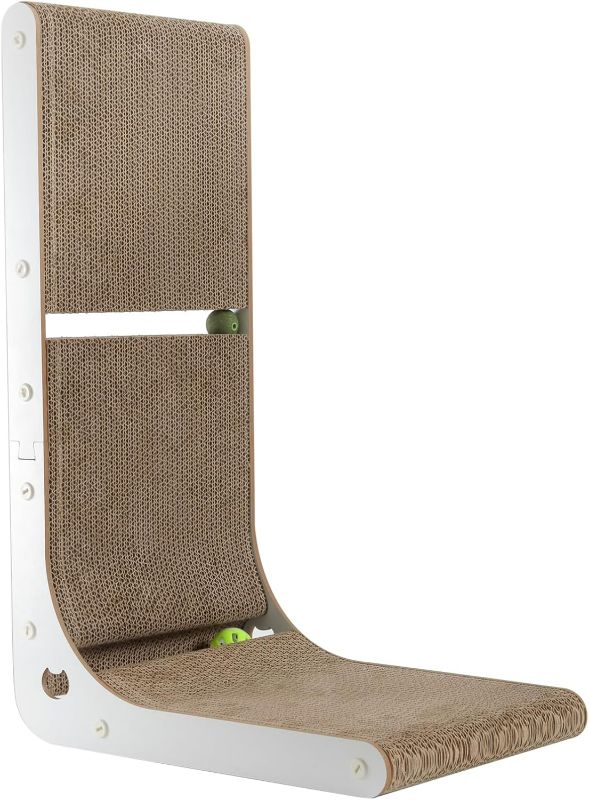 Photo 1 of Cardboard Cat Scratcher, Vertical Cat Scratching Board, 23.6 Inch L-Shape Cat Scratch Pads with Built-in Catnip Toy Balls, Wall-Mount Cat Scratchers for Indoor Cats
