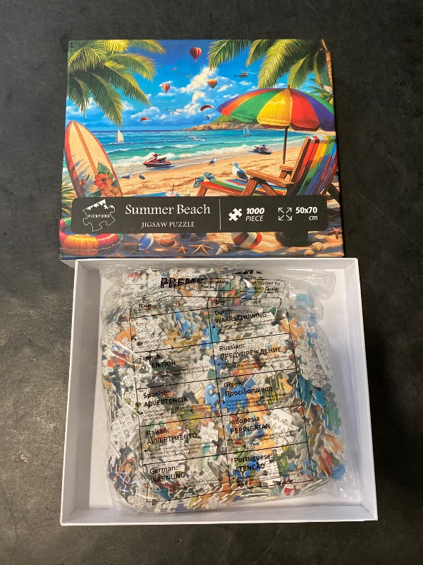 Photo 1 of Beach Puzzles for Adults 1000 Pieces, PICKFORU Vintage Summer Puzzle Lounge Chair Beach Vacation, Difficult Seaside Puzzles for Adults, Colorful Art Puzzle as Wall Decor