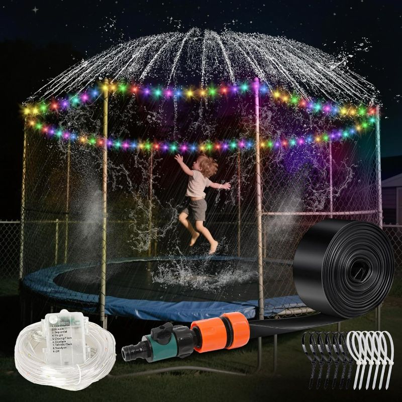 Photo 1 of Trampoline Sprinkler with Lights - Trampoline Lights & Water Sprinkler, 16 Colors, Remote Control, Waterproof Trampoline Accessories, Non-Damaging Design, Fits 8-12FT