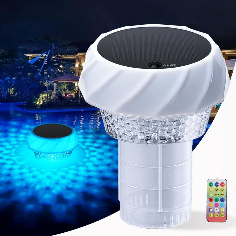 Photo 1 of Solar Pool Chlorine Floater 1PCS, Chlorine Tablet Floater with Remote Control Colorful Lights, Adjustable Release Spa Floater for Hot Tub, 3&1 inch Pool Tablet Floater (1PCS)