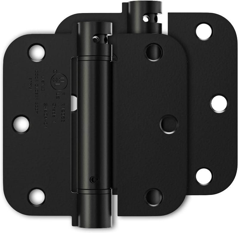 Photo 1 of 2 Pack Self Closing Door Hinges 3.5 Inch, Matte Black Spring Loaded Hinges with 5/8'' Radius Corners, Adjustable Tension for Garage, Front Door, for Left and Right Hand Door, UL Listed