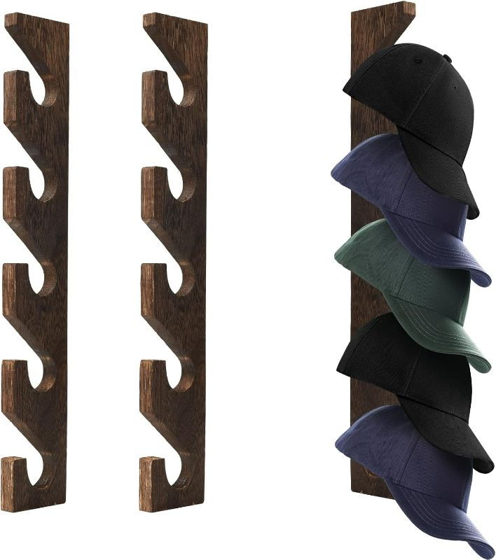 Photo 1 of 2PCS Wall Mounted Wooden Hat Rack for Baseball Caps - Solid Wood Organizer & Storage Display for Closet Door, Bedroom, Entryway, Laundry