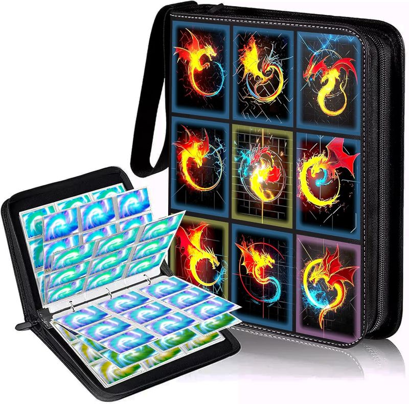 Photo 1 of Card Binder-9 Pocket,trading card binder 50 Removable Sleeves,900 Pockets Card Holder Album,PU surface is waterproof and wear-resistant trading card file,Collecting tcg binder cards(Dragon A)