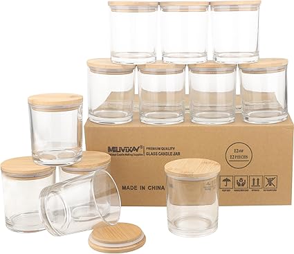 Photo 1 of MILIVIXAY 12Pack 12 OZ Clear Thick Glass Candle Jars with Lids - Bulk Empty Candle Jar for Making Candles - Spice, Powder Containers.
