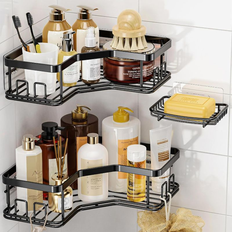 Photo 1 of MAXIFFE 3-Pack Corner Shower Caddy Organizer for Bathroom Countertop, Black
