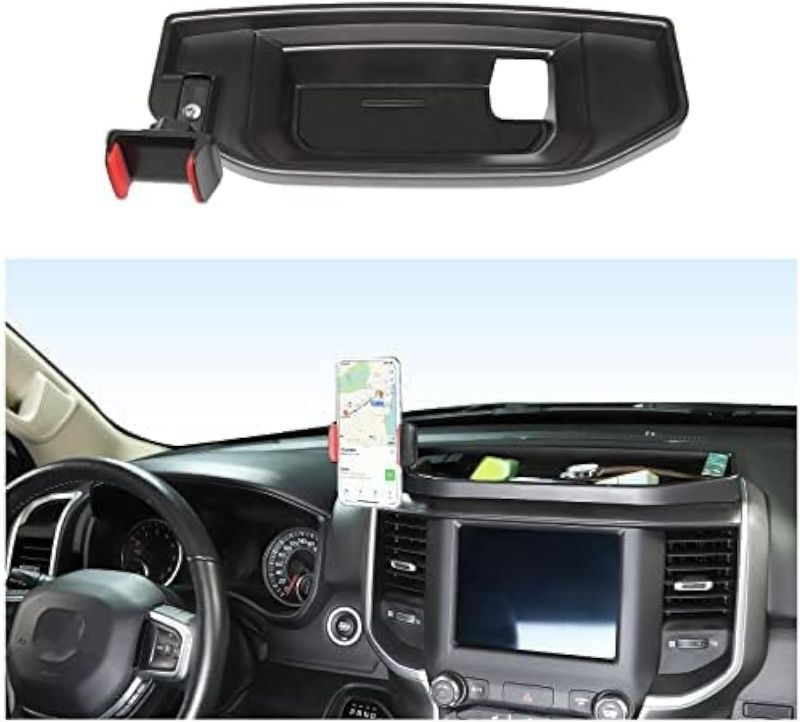 Photo 1 of CheroCar for RAM Dash Mount Phone Holder Stoage Tray Phone Mount Organizer Compatible with 2018-2025 Dodge Ram 1500 2500 3500,Don't fit for The Ram with The 12-inch Screen