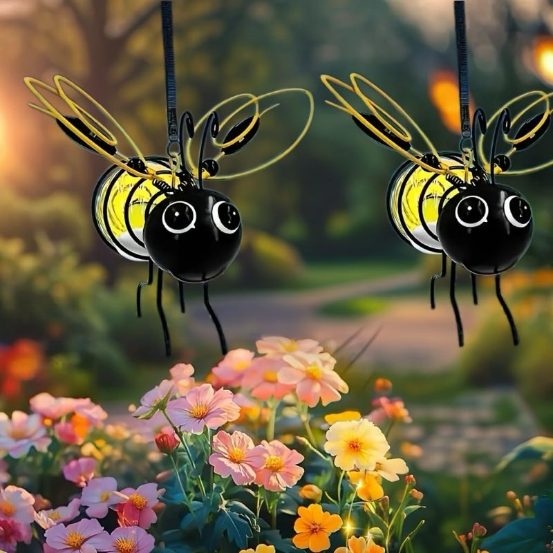 Photo 1 of Solar Bees Lights Outdoor 2025 New Hanging Solar Garden Bee Outdoor Patio Garden Decor Simulation Bumble Solar Light for Christmas, Yard, Patio, Porch (yellow-2pcs)