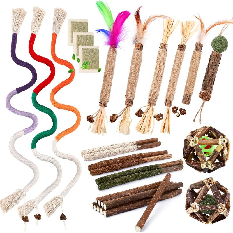 Photo 1 of 27 Pack Catnip Chew Toys for Cats,Cotton Sisal Rope Toys,Cat Natural Silvervine Sticks,for Cat Teeth Cleaning and Dental Care,Interactive Toy for Bored Indoor Cats