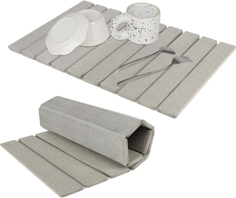 Photo 1 of Large Stone Dish Drying Mat for Kitchen Counter, Eco-friendly, Instant Drying Pad,Diatomaceous Earth Water Absorbing Mat, Foldable and Super Absorbent Dish Drying Stone Mat, 24"×16", Warm Gray