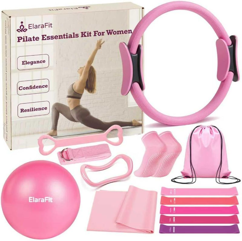 Photo 1 of Home Pilates Kit for Women Pilates Equipment Ring and Ball Set Magic Circle Hoop with 5 Resistance Bands Compact Toning Fitness Essentials Starter Set Accessories