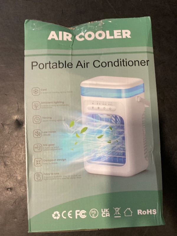 Photo 1 of Portable Air Conditioner Fan,3s 20? Cooling Mini Evaporative Cooler w/1000ML Top Fill,3 Speeds & 2 Mists,2H/4H Timer,7-Color Lights, <53dB,Type-C,60° Tilt for Desk Office Bedroom Home (White)