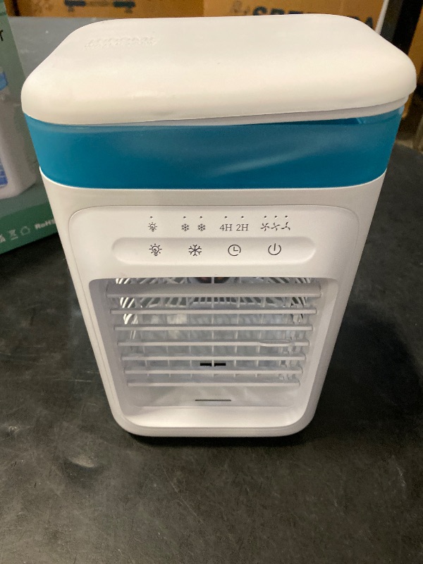 Photo 1 of Portable Air Conditioner Fan,3s 20? Cooling Mini Evaporative Cooler w/1000ML Top Fill,3 Speeds & 2 Mists,2H/4H Timer,7-Color Lights, <53dB,Type-C,60° Tilt for Desk Office Bedroom Home (White)