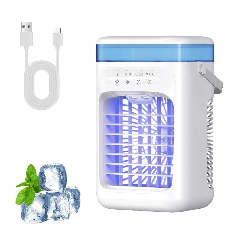 Photo 1 of Portable Air Conditioner Fan,3s 20? Cooling Mini Evaporative Cooler w/1000ML Top Fill,3 Speeds & 2 Mists,2H/4H Timer,7-Color Lights, <53dB,Type-C,60° Tilt for Desk Office Bedroom Home (White)