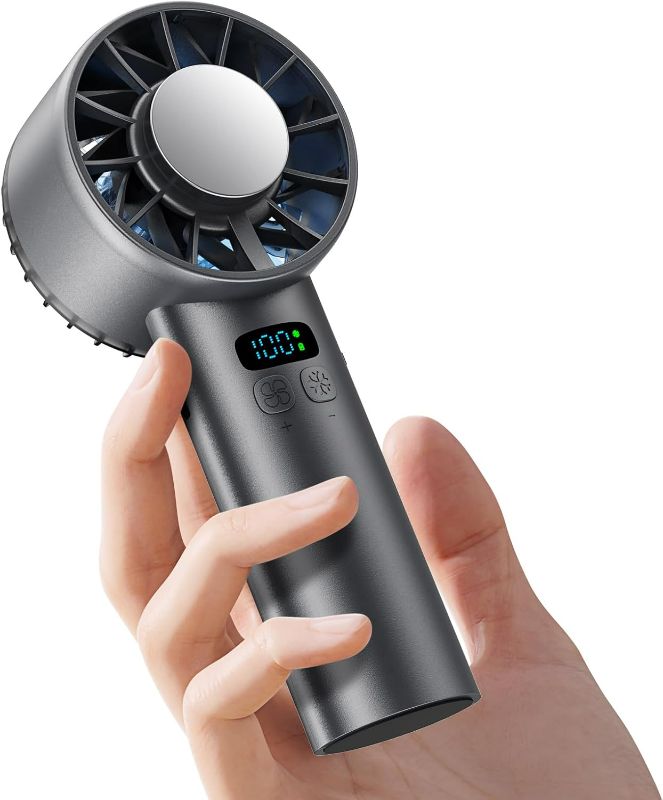 Photo 1 of Handheld Fan, 5200mAh Rechargeable Portable Fan with Ice Cooling & 100 Speeds 13000 RPM, Digital Display for Travel, Outdoor, Office, Home (Black)