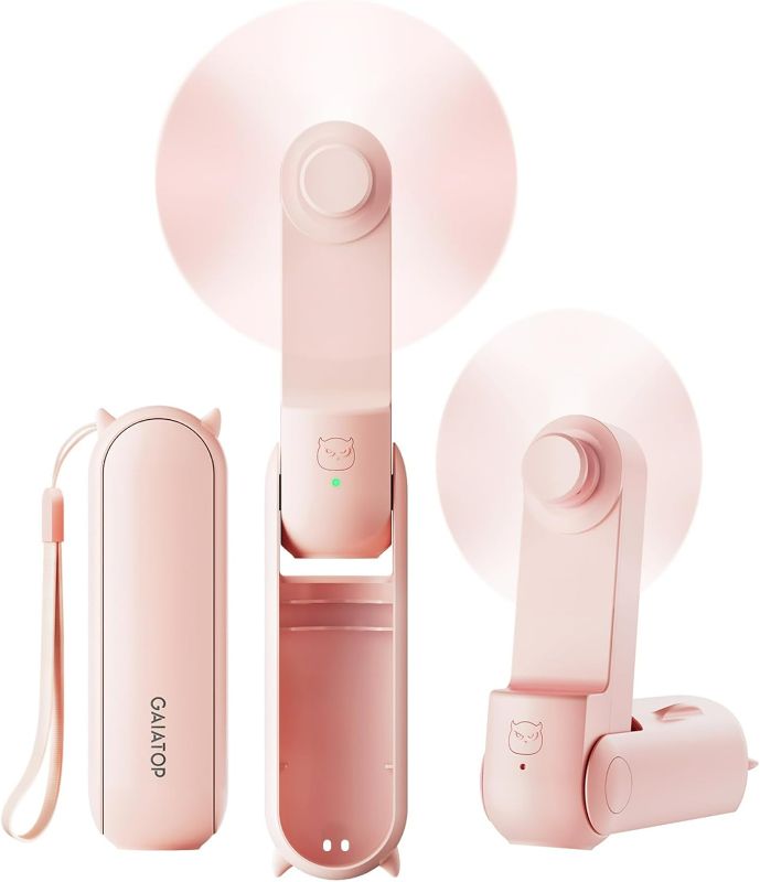 Photo 1 of GAIATOP Portable Handheld Fan, 3 IN 1 Mini Foldable Travel Fans [17H Max Cooling Time] with Power Bank, Pocket Design USB Rechargeable for Travel Concert Lash Makeup, Summer Gifts for Women Girl, Pink