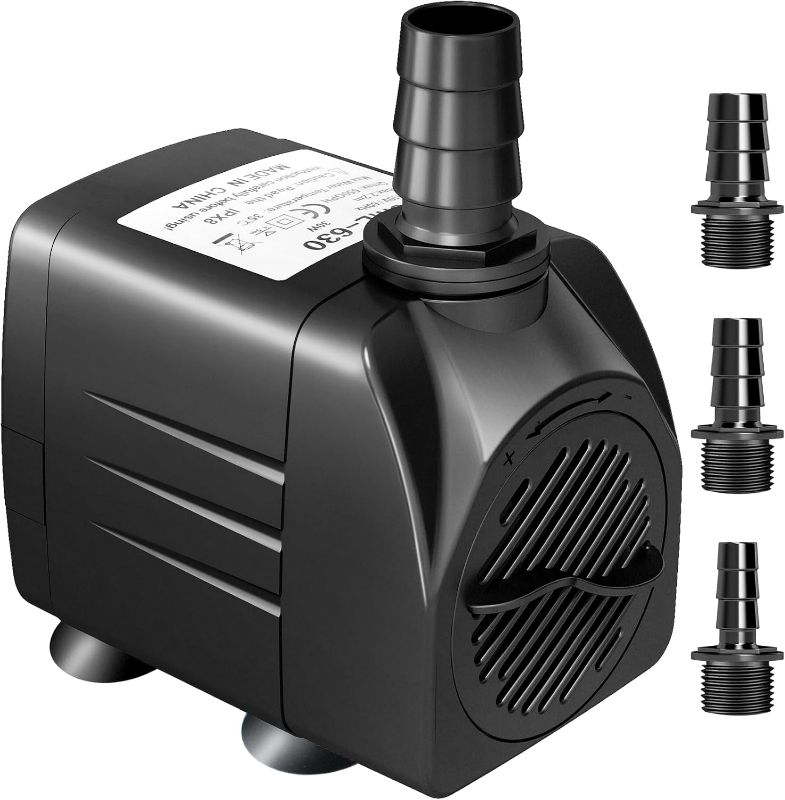 Photo 1 of GROWNEER 550GPH Submersible Pump 30W Ultra Quiet Fountain Water Pump, 2000L/H, with 7.2ft High Lift, 3 Nozzles for Aquarium, Fish Tank, Pond, Hydroponics, Statuary Black
